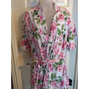 Show Me Your Mumu Robe White Pink Floral Tie Belt One Size